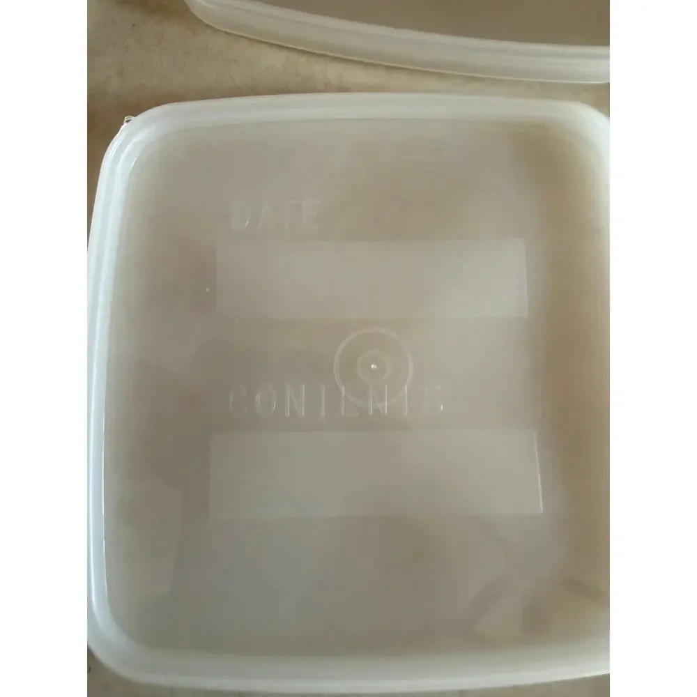 Vintage 1981 Mobil Oil Chemical Co. Plastic Freezer Containers Lids Sheer White